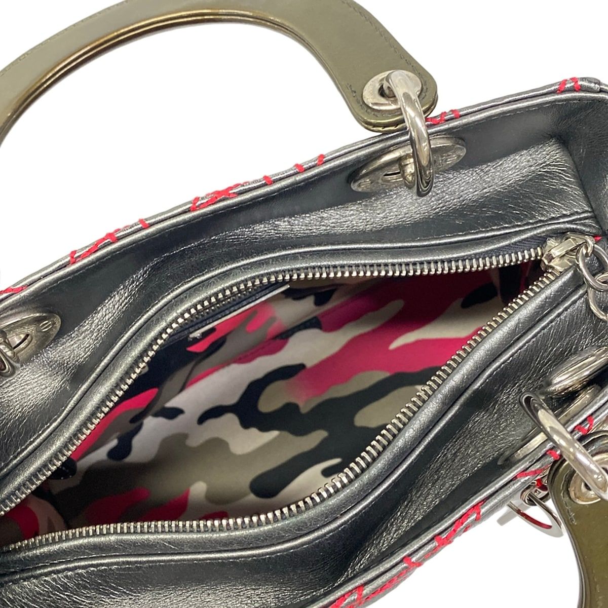 Dior Handbag Lady Midi Silver Red Anthem Lyle Collaboration Leather — view 7