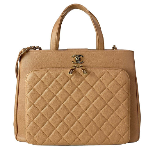 Chanel Shoulder Bag Business Affinity Quilted Pink Beige 2-Way Gold