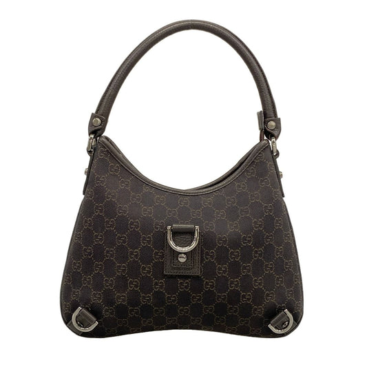 Gucci Shoulder Bag Abbey Dark Brown Beige Leather