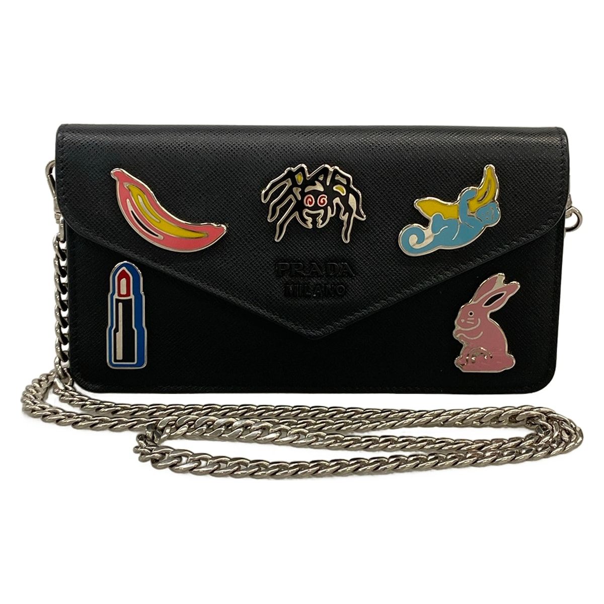 Prada Shoulder Bag Black Chain Leather