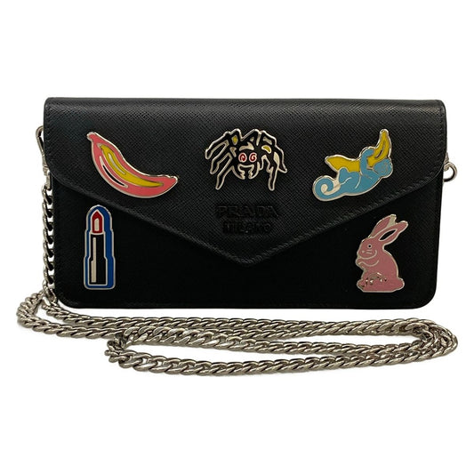 Prada Shoulder Bag Black Chain Leather