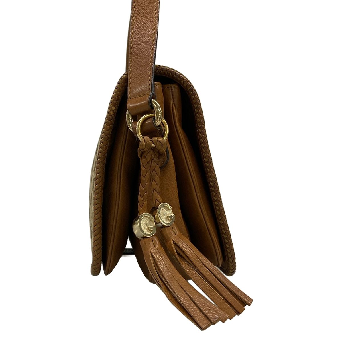 Gucci Shoulder Bag Marrakech GG Pattern Beige Dark Brown Leather — view 2