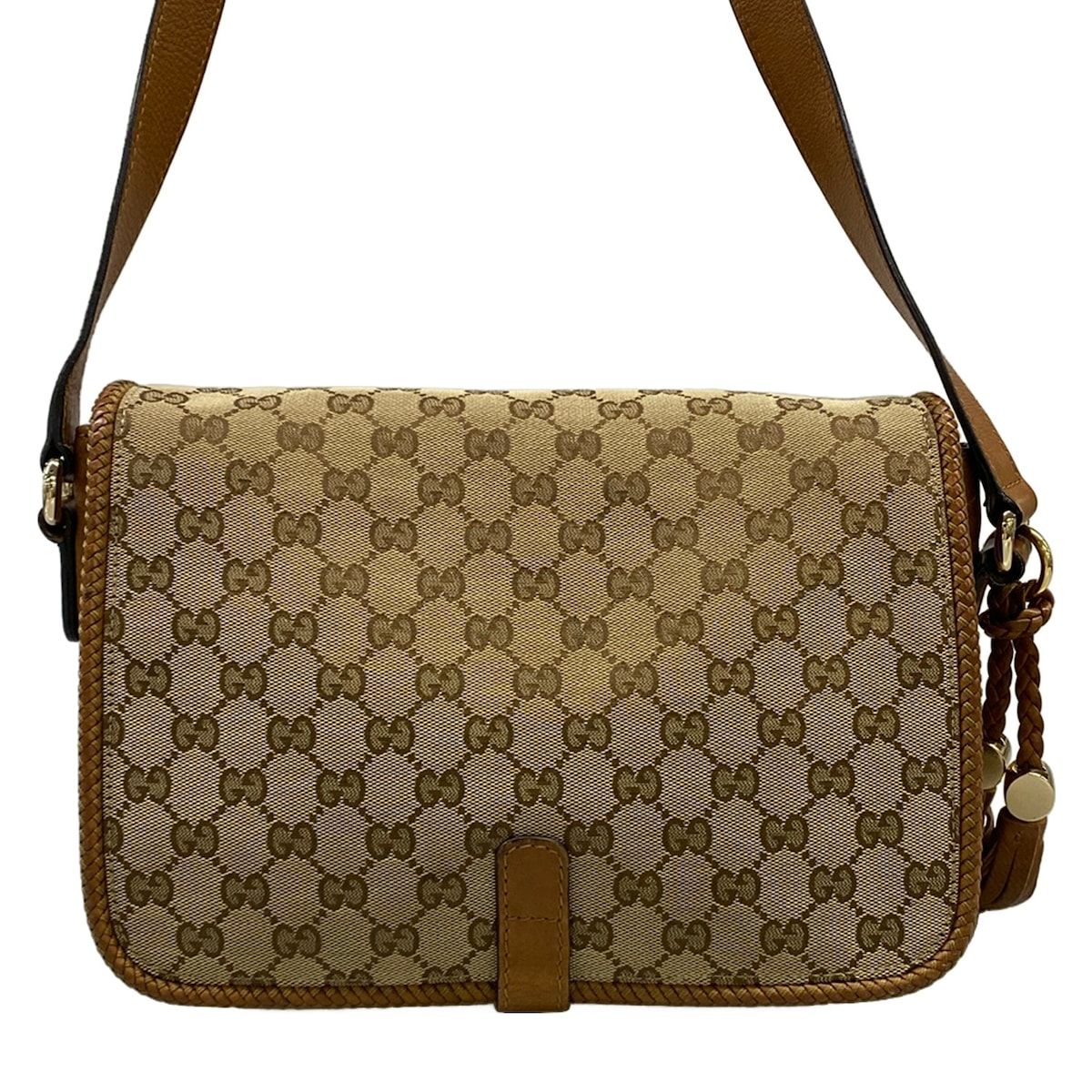 Gucci Shoulder Bag Marrakech GG Pattern Beige Dark Brown Leather — view 3