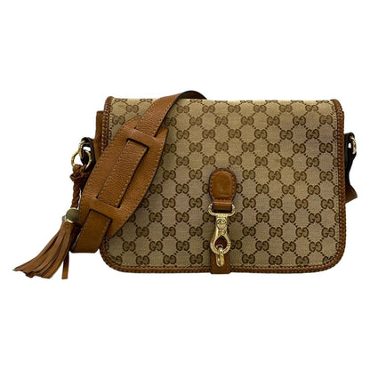 Gucci Shoulder Bag Marrakech GG Pattern Beige Dark Brown Leather
