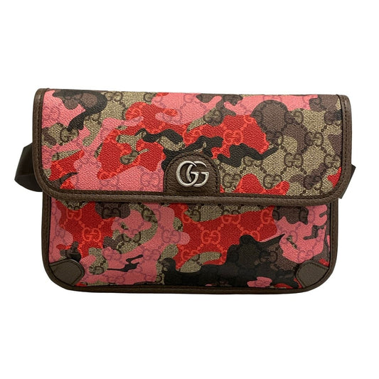 Gucci Waist Pouch Ophidia Small Belt Bag Beige Dark Brown Red Leather