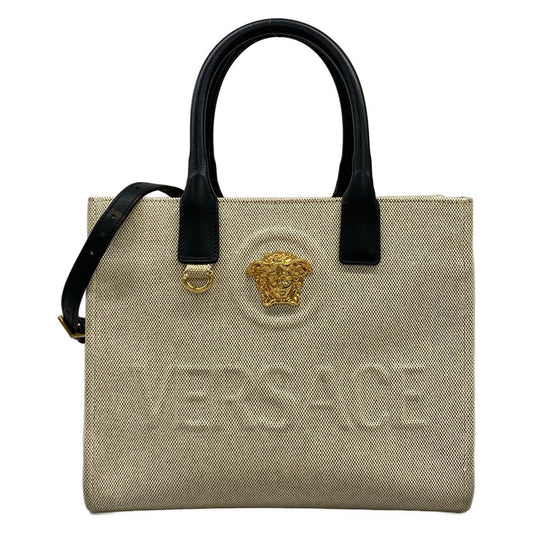 Versace Tote Ivory Black Medusa Leather