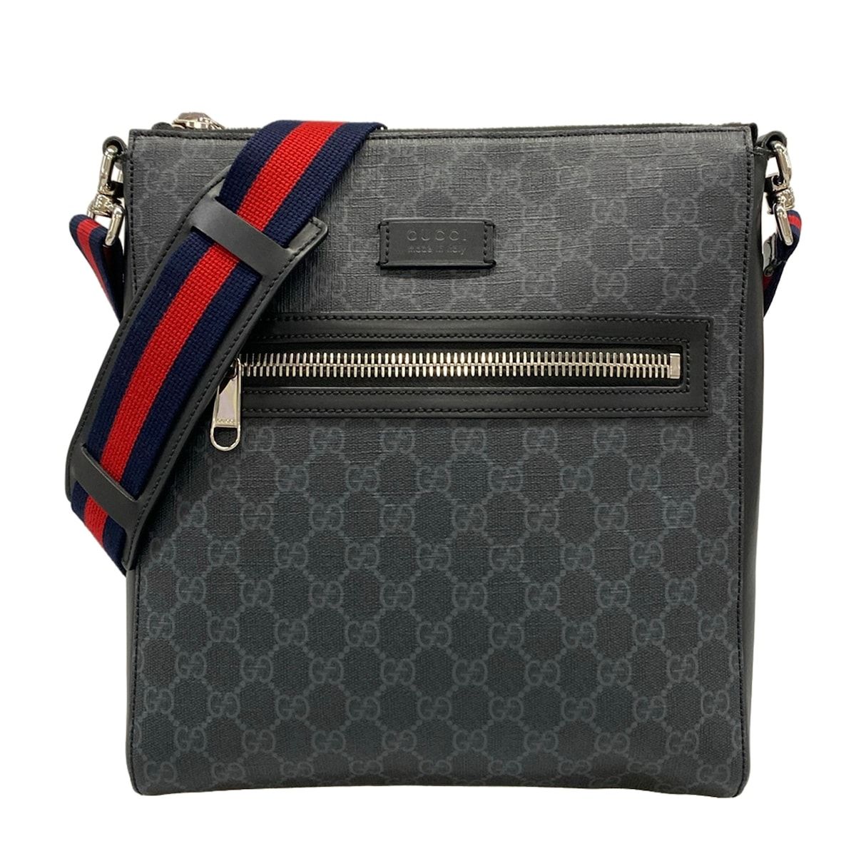 Gucci Shoulder Bag GG Plus Supreme Dark Gray Leather