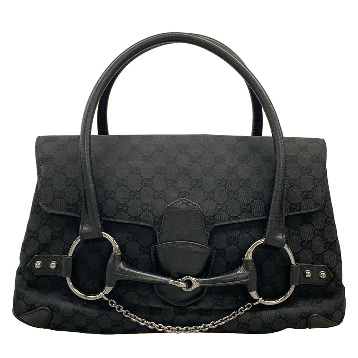 Gucci Handbag Horsebit GG Pattern Black Leather