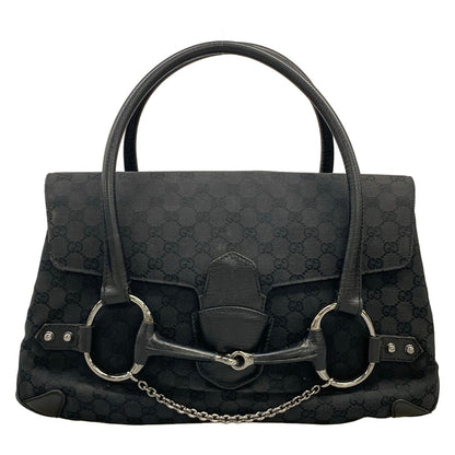 Gucci Handbag Horsebit GG Pattern Black Leather