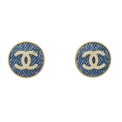Chanel Earrings CC Logo Navy Silver Gold Denim Style