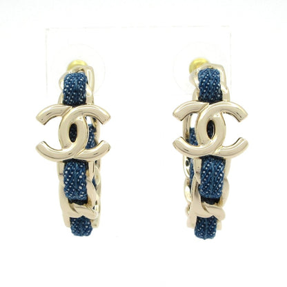 Chanel Earrings CC Logo Gold Light Blue