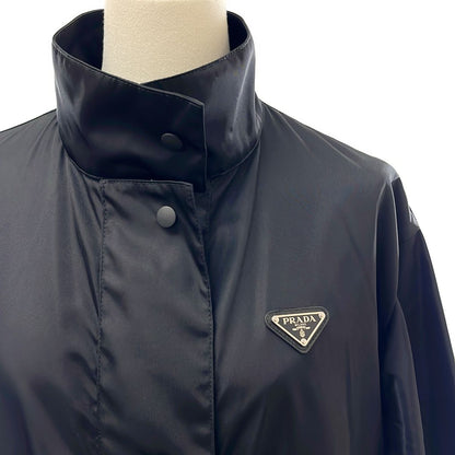 Prada Re-Nylon Triangle Logo Long Coat 36 Black — view 2