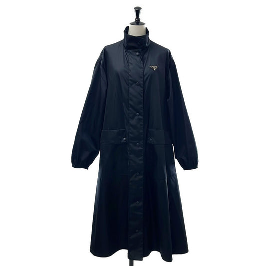 Prada Re-Nylon Triangle Logo Long Coat 36 Black
