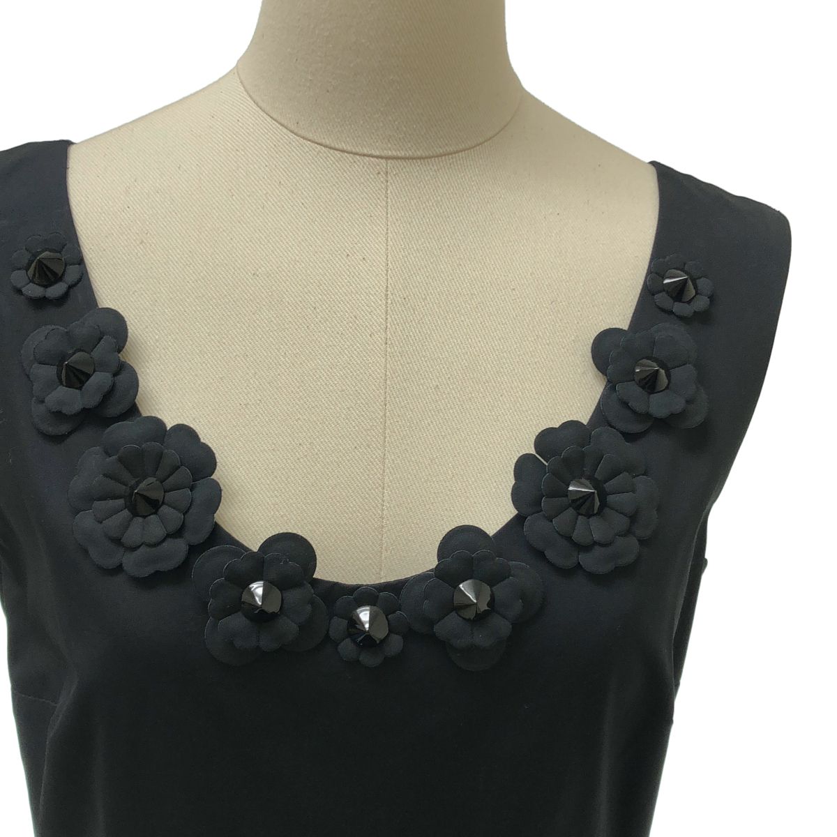 Fendi Cotton Studded Tiered Sleeveless Dress 38 Black — view 2
