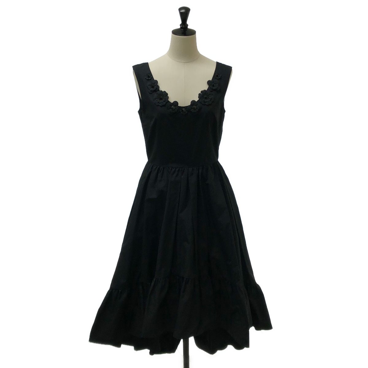 Fendi Cotton Studded Tiered Sleeveless Dress 38 Black