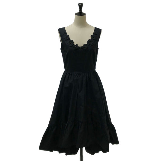Fendi Cotton Studded Tiered Sleeveless Dress 38 Black