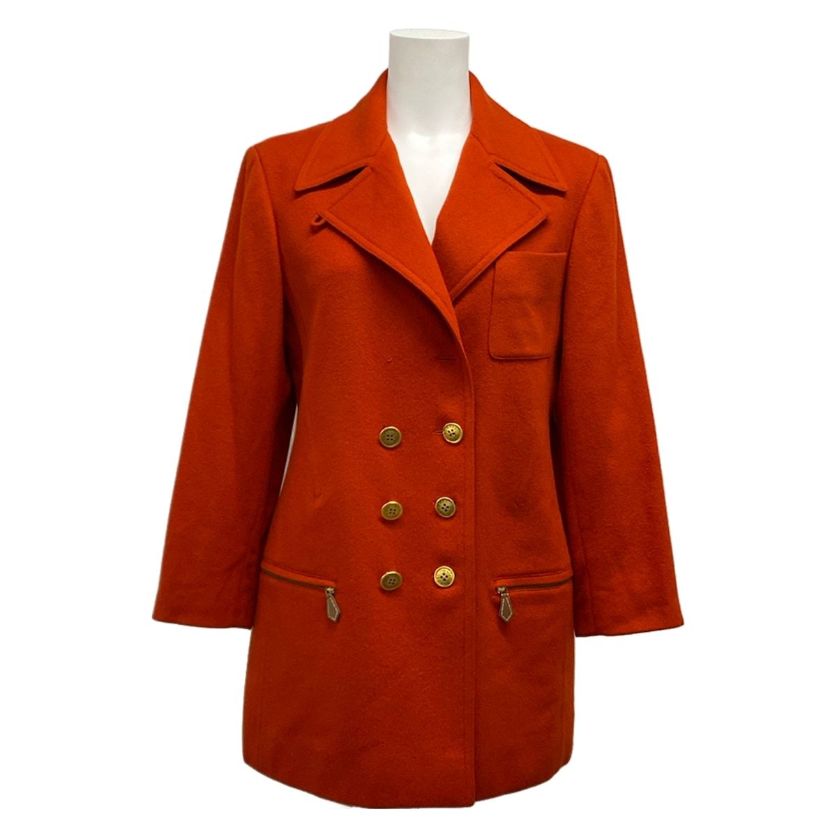 Hermes Coat 38 M Red Long Sleeve Winter Wool