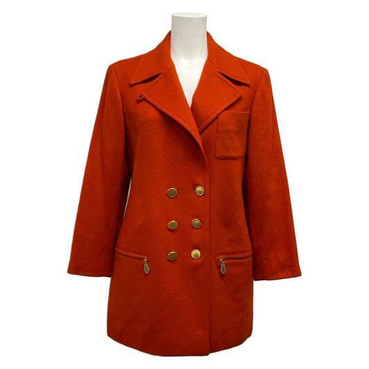 Hermes Coat 38 M Red Long Sleeve Winter Wool