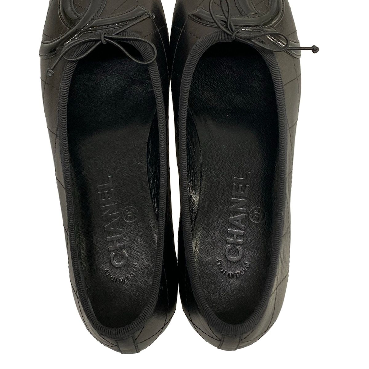 Chanel Flat Shoes 37.5 Black Cambon Line CC Logo Leather Lambskin — view 7