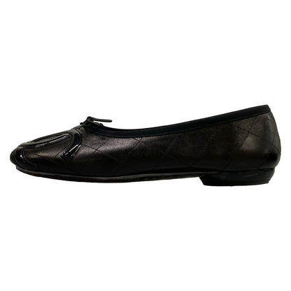 Chanel Flat Shoes 37.5 Black Cambon Line CC Logo Leather Lambskin