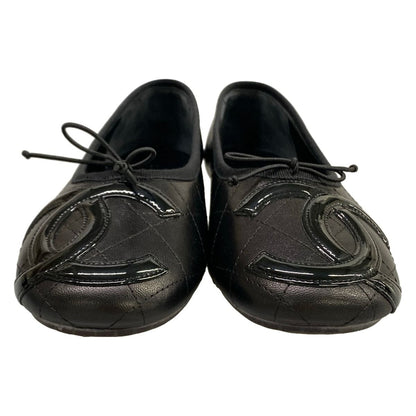 Chanel Flat Shoes 37.5 Black Cambon Line CC Logo Leather Lambskin — view 5