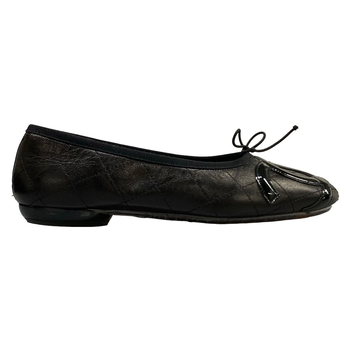 Chanel Flat Shoes 37.5 Black Cambon Line CC Logo Leather Lambskin — view 4