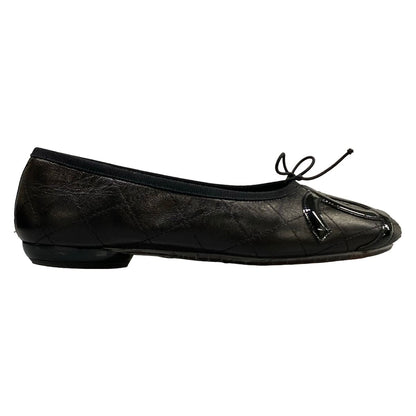 Chanel Flat Shoes 37.5 Black Cambon Line CC Logo Leather Lambskin — view 4