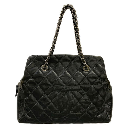 Chanel Handbag Quilted Black Chain Shoulder Silver