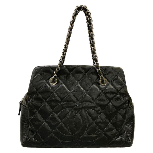 Chanel Handbag Quilted Black Chain Shoulder Silver