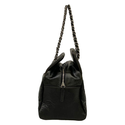 Chanel Handbag Quilted Black Chain Shoulder Silver — view 2