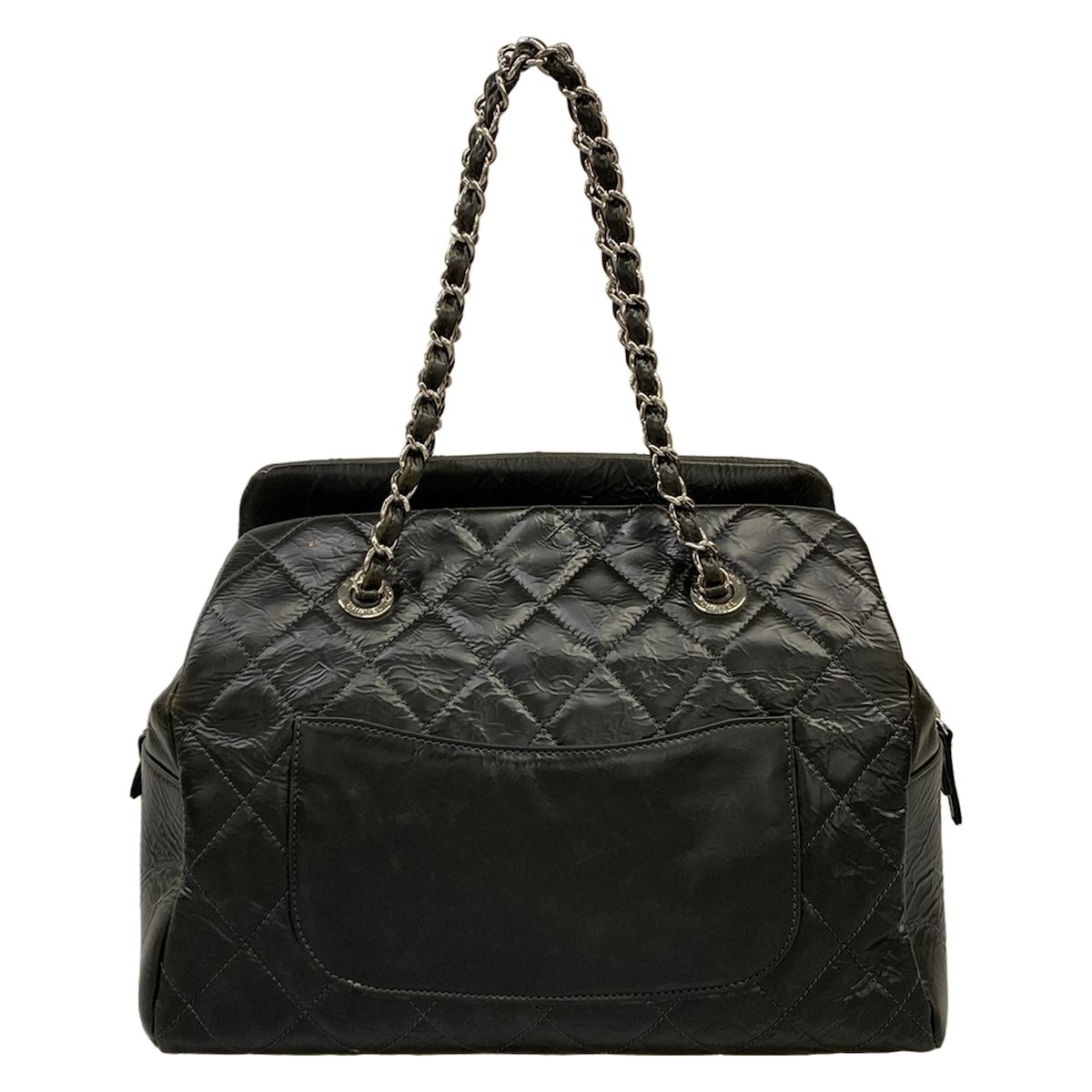 Chanel Handbag Quilted Black Chain Shoulder Silver — view 3