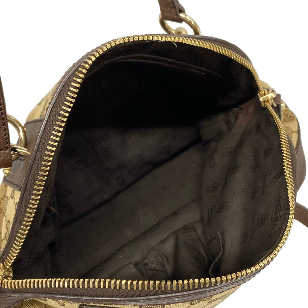 Gucci Handbag GG Pattern Double Dark Brown Beige Leather — view 7