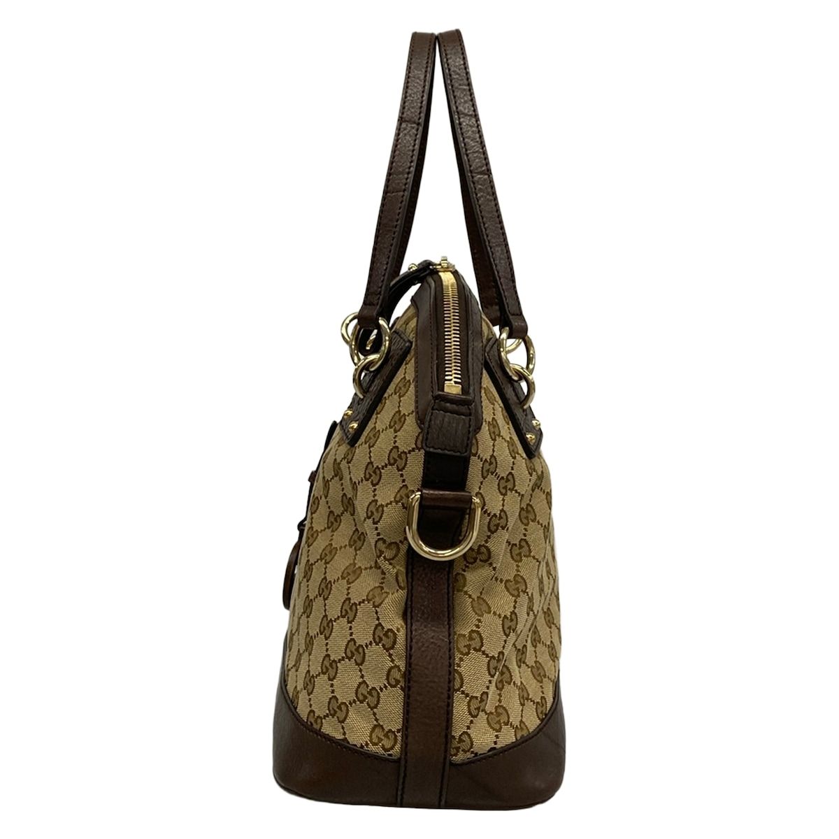 Gucci Handbag GG Pattern Double Dark Brown Beige Leather — view 4