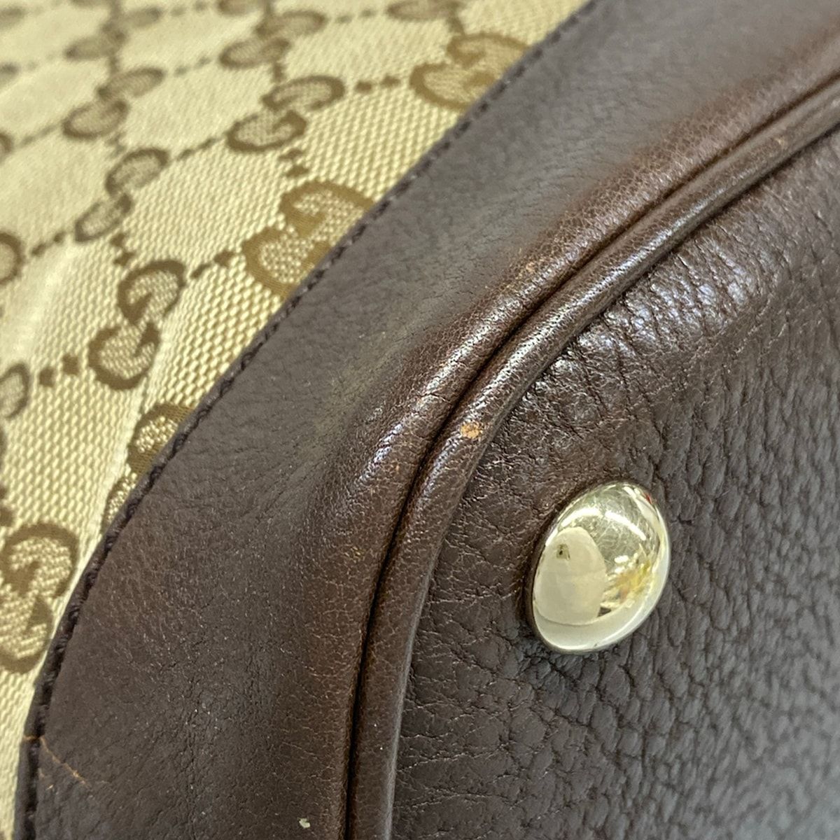 Gucci Handbag GG Pattern Double Dark Brown Beige Leather — view 6