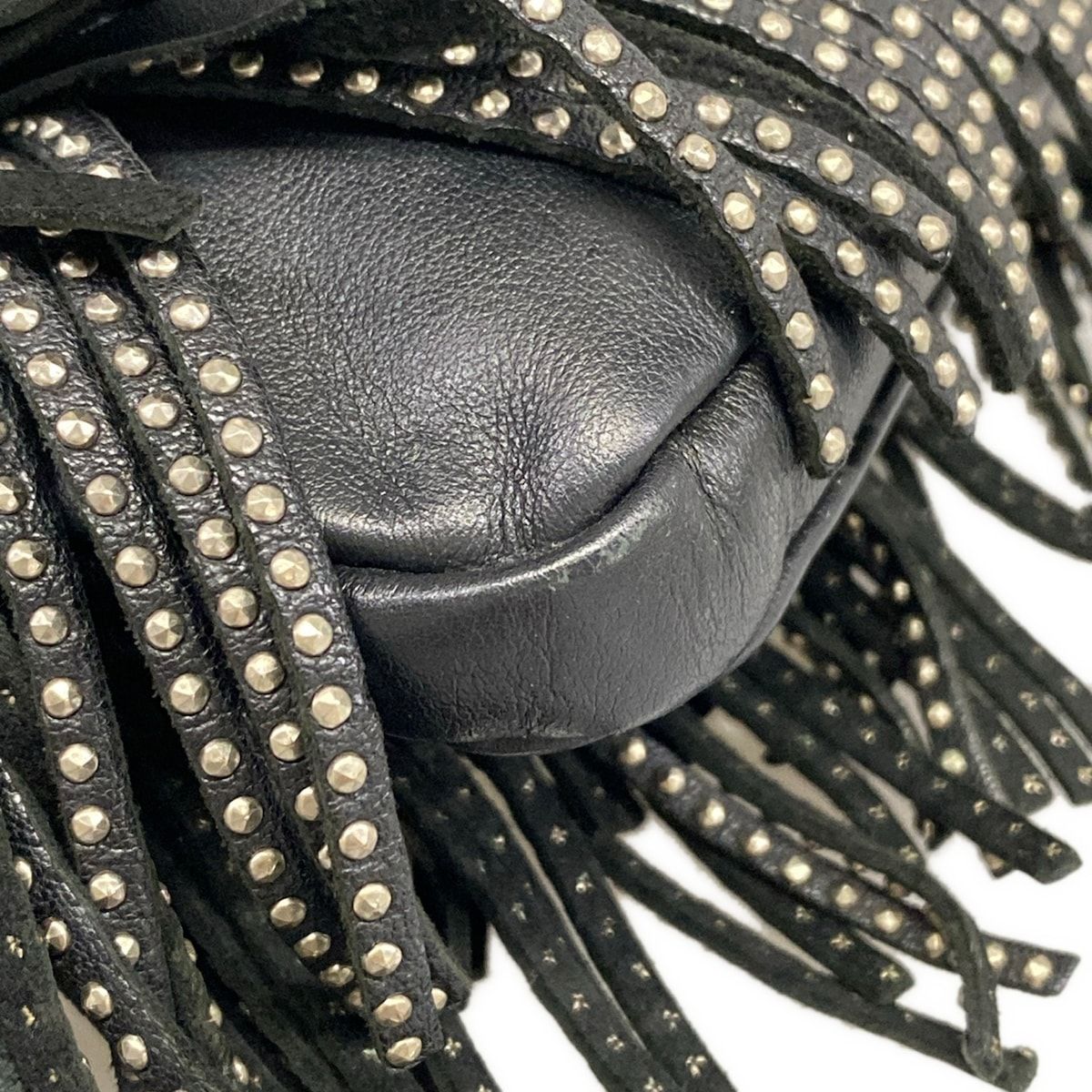 Saint Laurent Paris Shoulder Bag Black Fringe Studs Leather — view 6