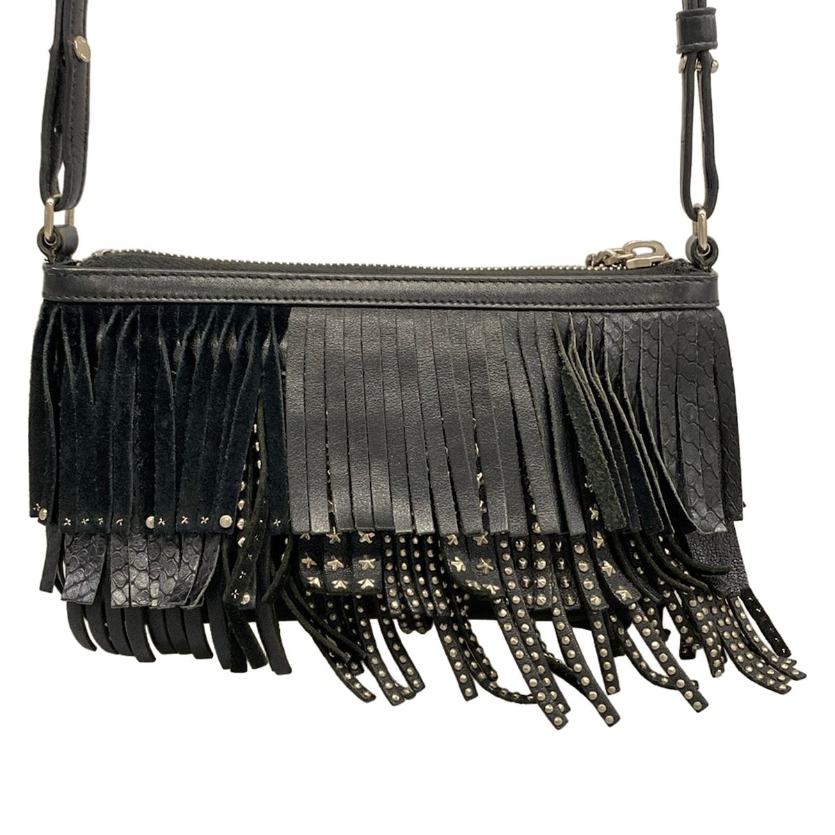 Saint Laurent Paris Shoulder Bag Black Fringe Studs Leather — view 3