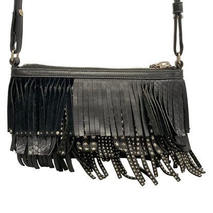 Saint Laurent Paris Shoulder Bag Black Fringe Studs Leather — view 3