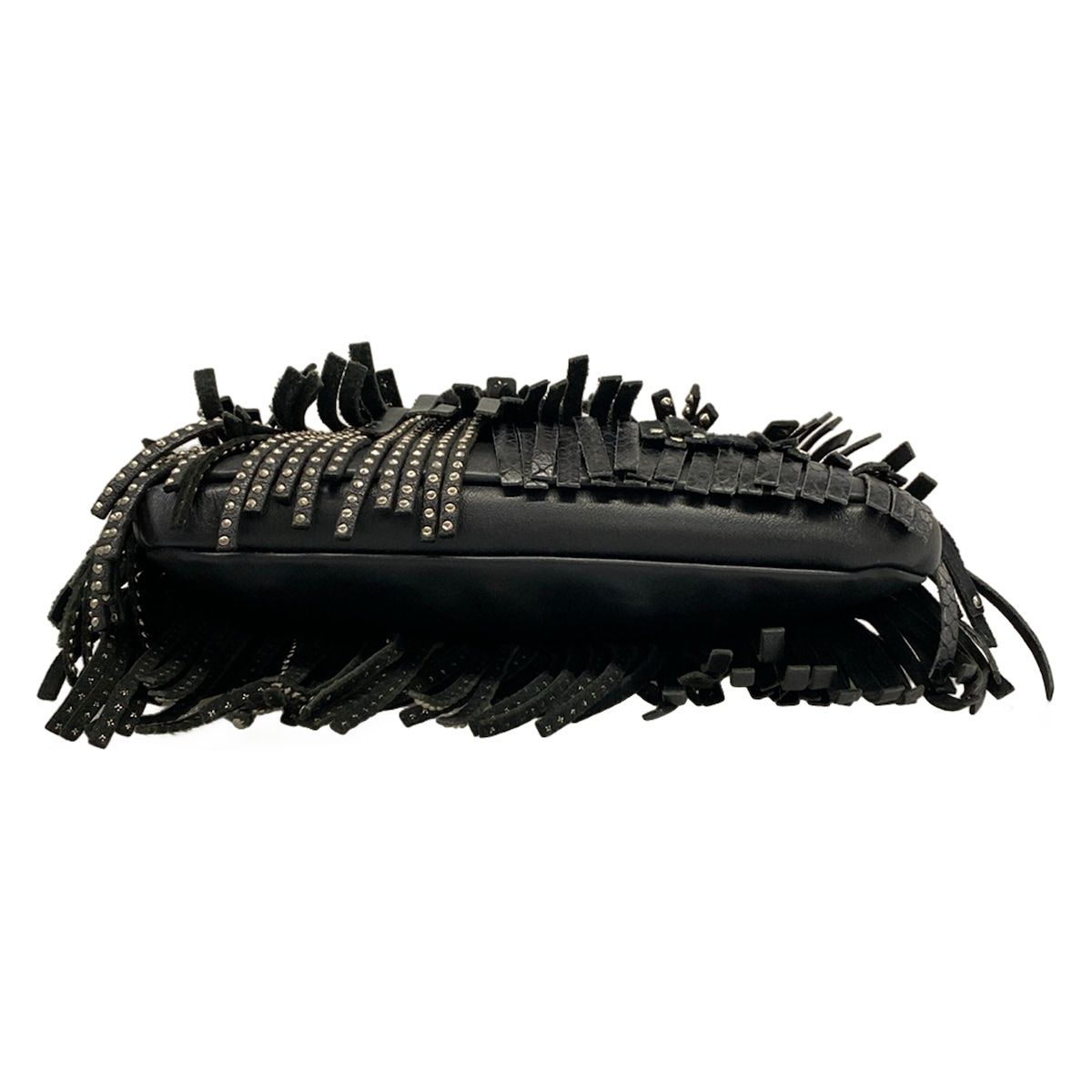 Saint Laurent Paris Shoulder Bag Black Fringe Studs Leather — view 5