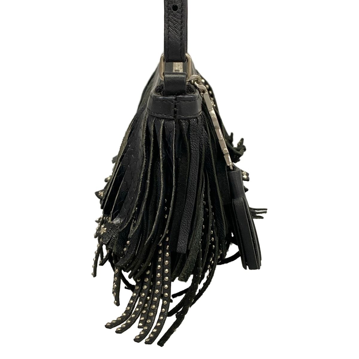 Saint Laurent Paris Shoulder Bag Black Fringe Studs Leather — view 2