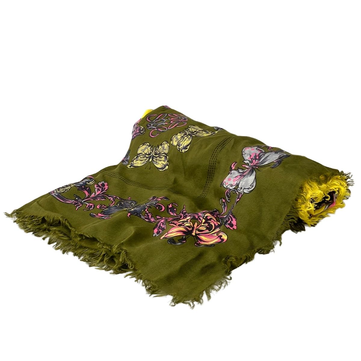 Loewe Shawl Yellow Dark Navy Multi Butterfly Cashmere Scarf
