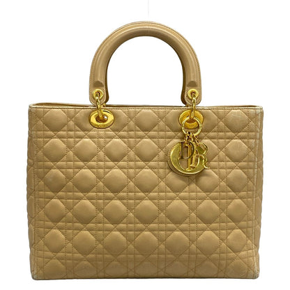 Dior Handbag Lady Large Bag Beige Gold Lambskin