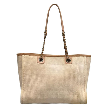 Chanel Tote Deauville Line MM Pink Beige Chain Shoulder Silver Leather — view 3