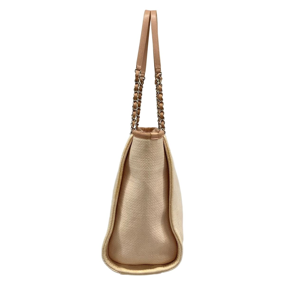 Chanel Tote Deauville Line MM Pink Beige Chain Shoulder Silver Leather — view 4