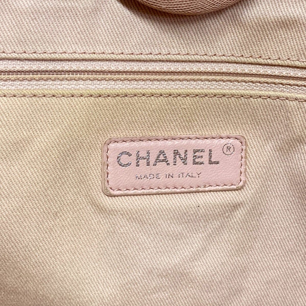 Chanel Tote Deauville Line MM Pink Beige Chain Shoulder Silver Leather — view 8