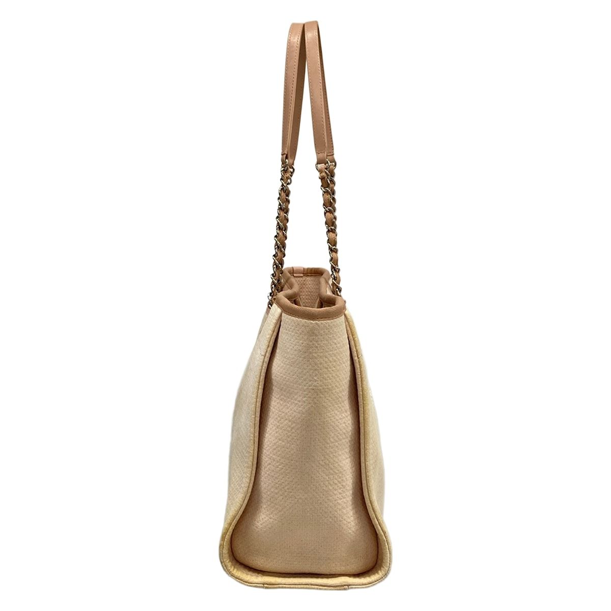 Chanel Tote Deauville Line MM Pink Beige Chain Shoulder Silver Leather — view 2