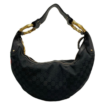 Gucci Shoulder Bag Bamboo Sherry GG Pattern Black Green Red Leather
