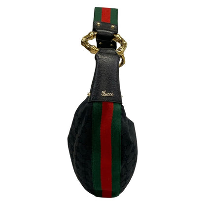 Gucci Shoulder Bag Bamboo Sherry GG Pattern Black Green Red Leather — view 4