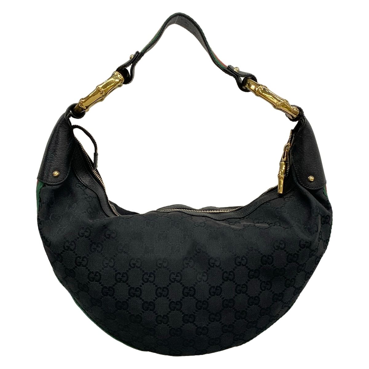 Gucci Shoulder Bag Bamboo Sherry GG Pattern Black Green Red Leather — view 3
