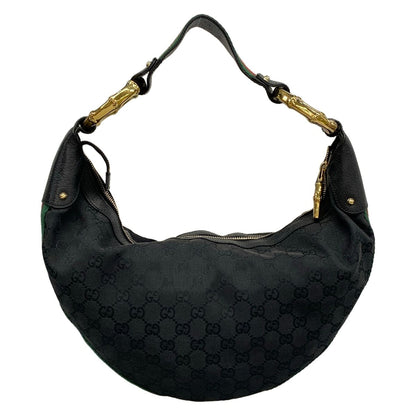Gucci Shoulder Bag Bamboo Sherry GG Pattern Black Green Red Leather — view 3