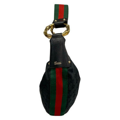 Gucci Shoulder Bag Bamboo Sherry GG Pattern Black Green Red Leather — view 2